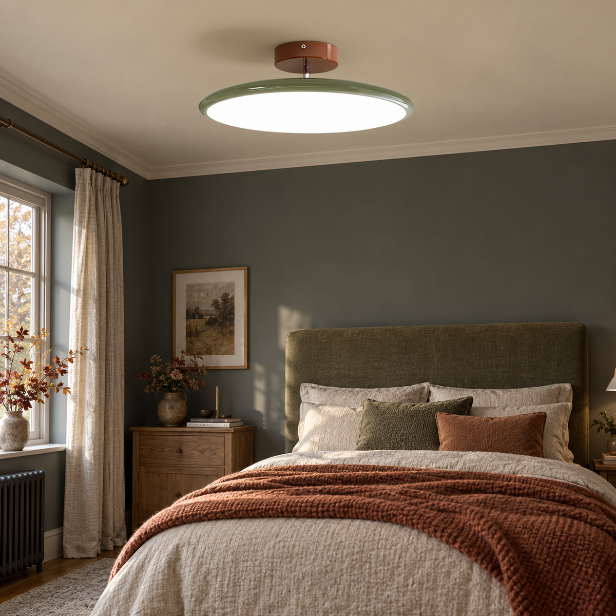 Green ceiling light with tilting disc shade — photo 13