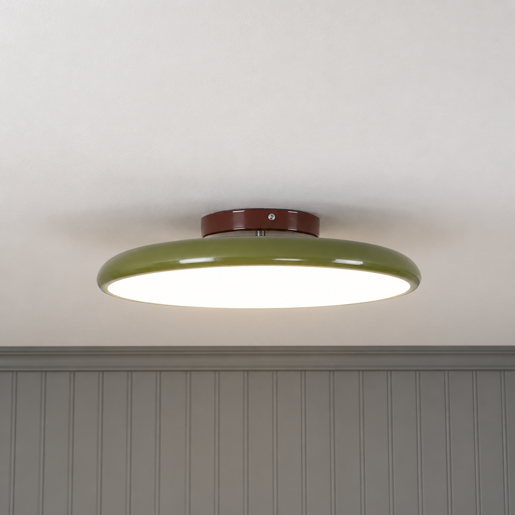 Green ceiling light with tilting disc shade — photo 15