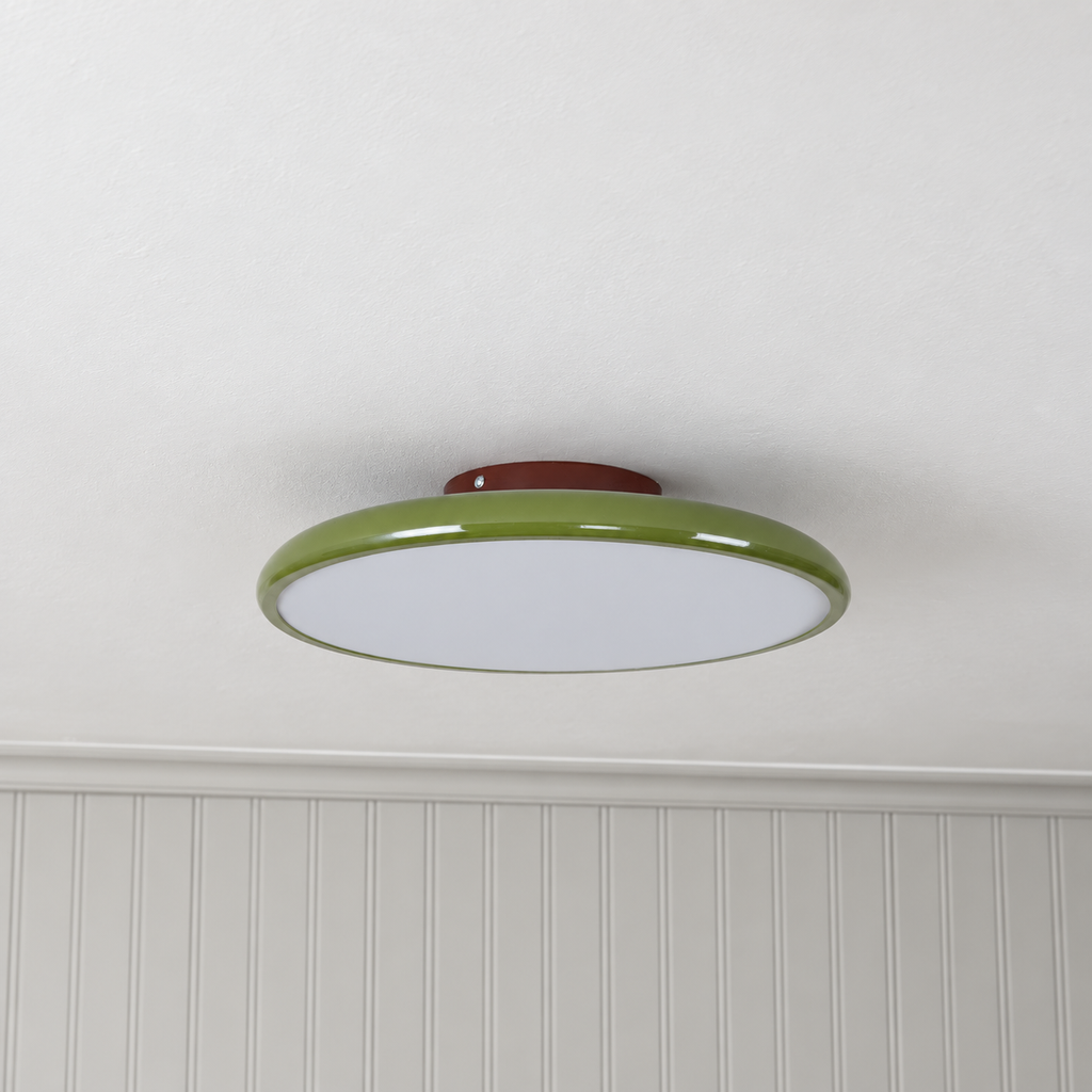 Green ceiling light with tilting disc shade — photo 17