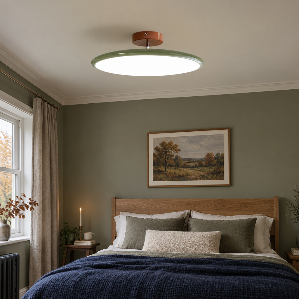 Green ceiling light with tilting disc shade — photo 23