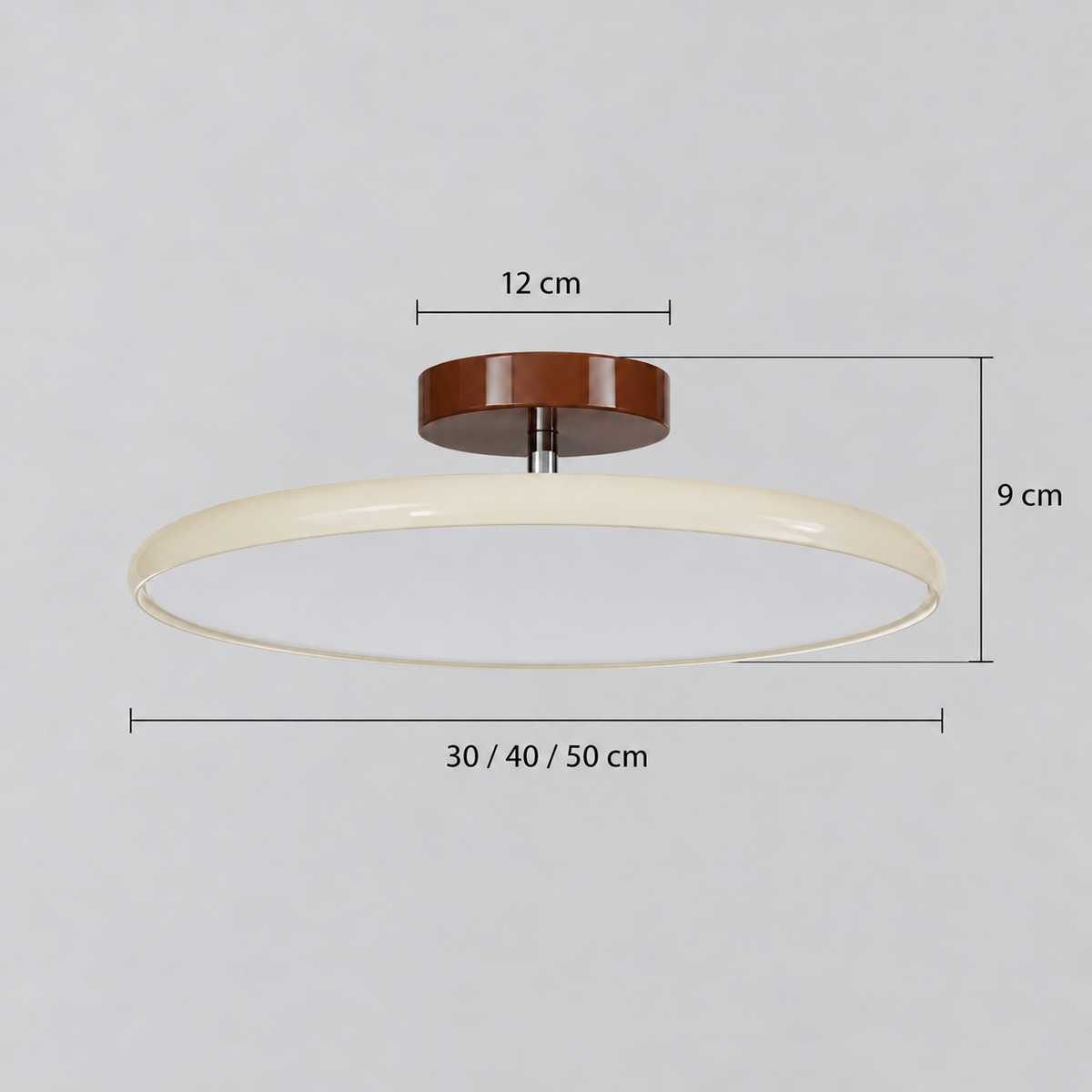 Ceiling light dimensions: shade30 /40 /50cm, overall height9cm, canopy12cm