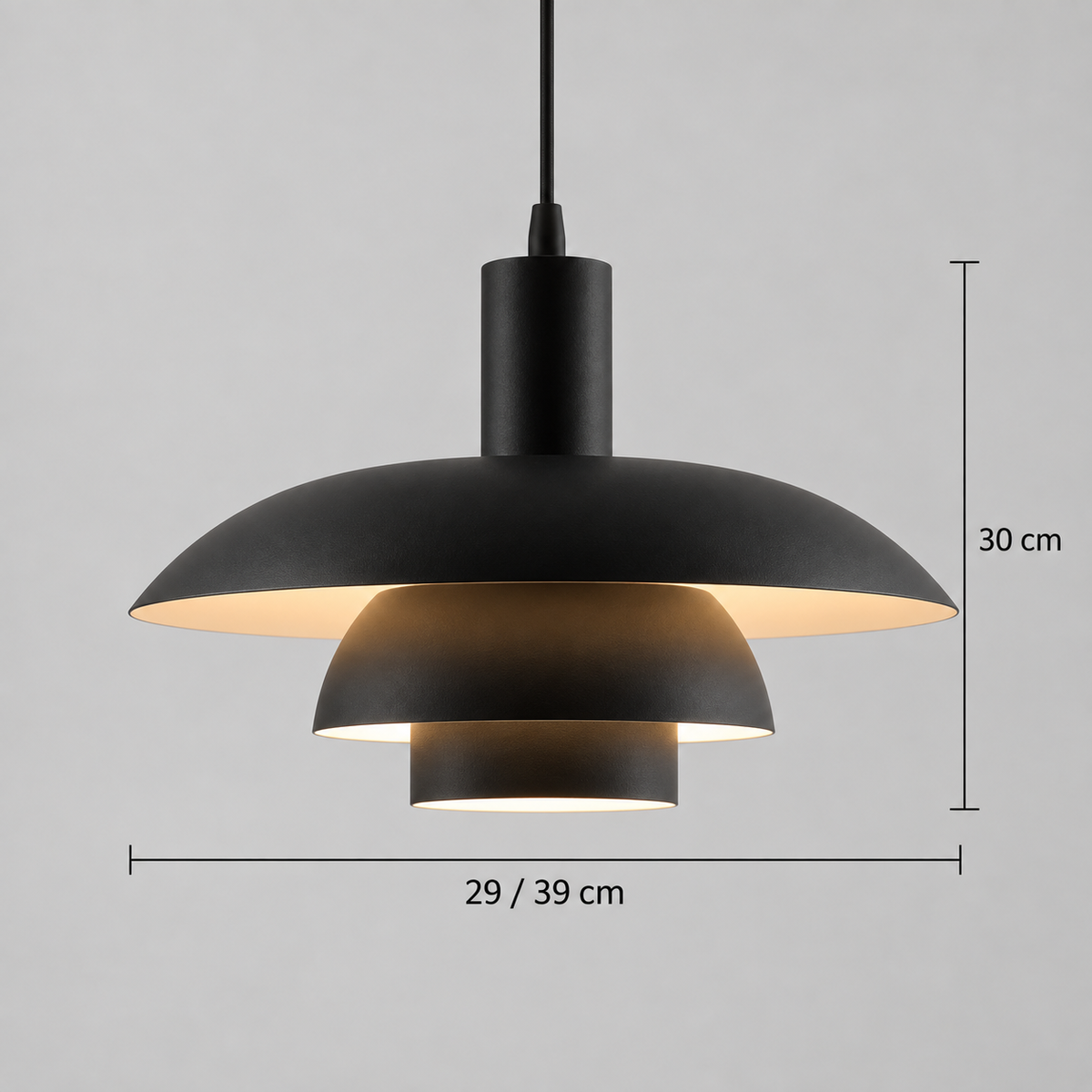 Layered metal pendant dimensions: diameters 29 or 39 cm; height 30 cm