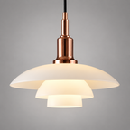 Pendant light with three layered opal glass shades and rose gold fitting