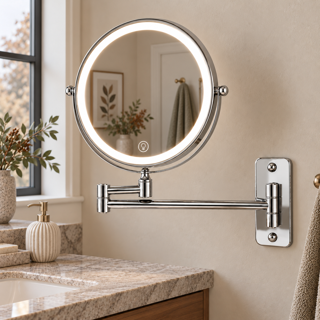 Silver LED wall mirror photograph 03