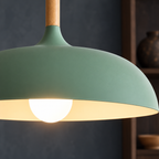 Pendant light with dome shade and wood stem — Green — material detail