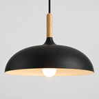 Pendant light with dome shade and wood stem — Black — light grey studio