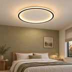 01 · Round flush ceiling light, black frame, warm-white light