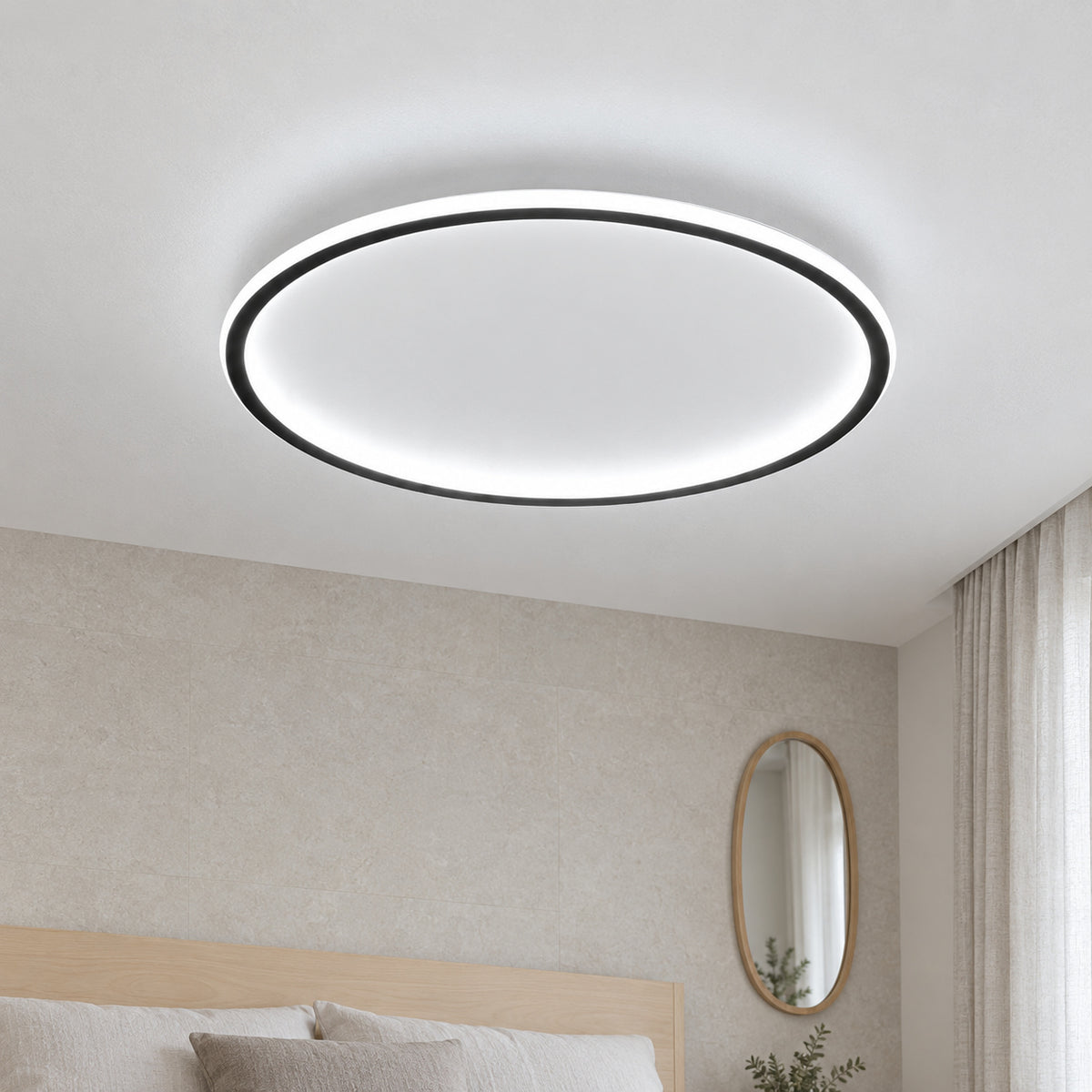 09 · Round flush ceiling light, black frame, cool-white light
