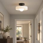 Black/White semi flush ceiling light with a round glass shade
