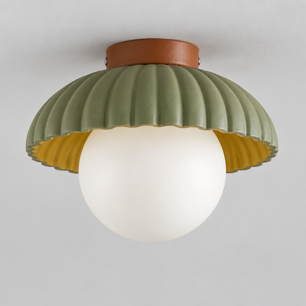 Green semi-flush scalloped ceiling light, photo 08