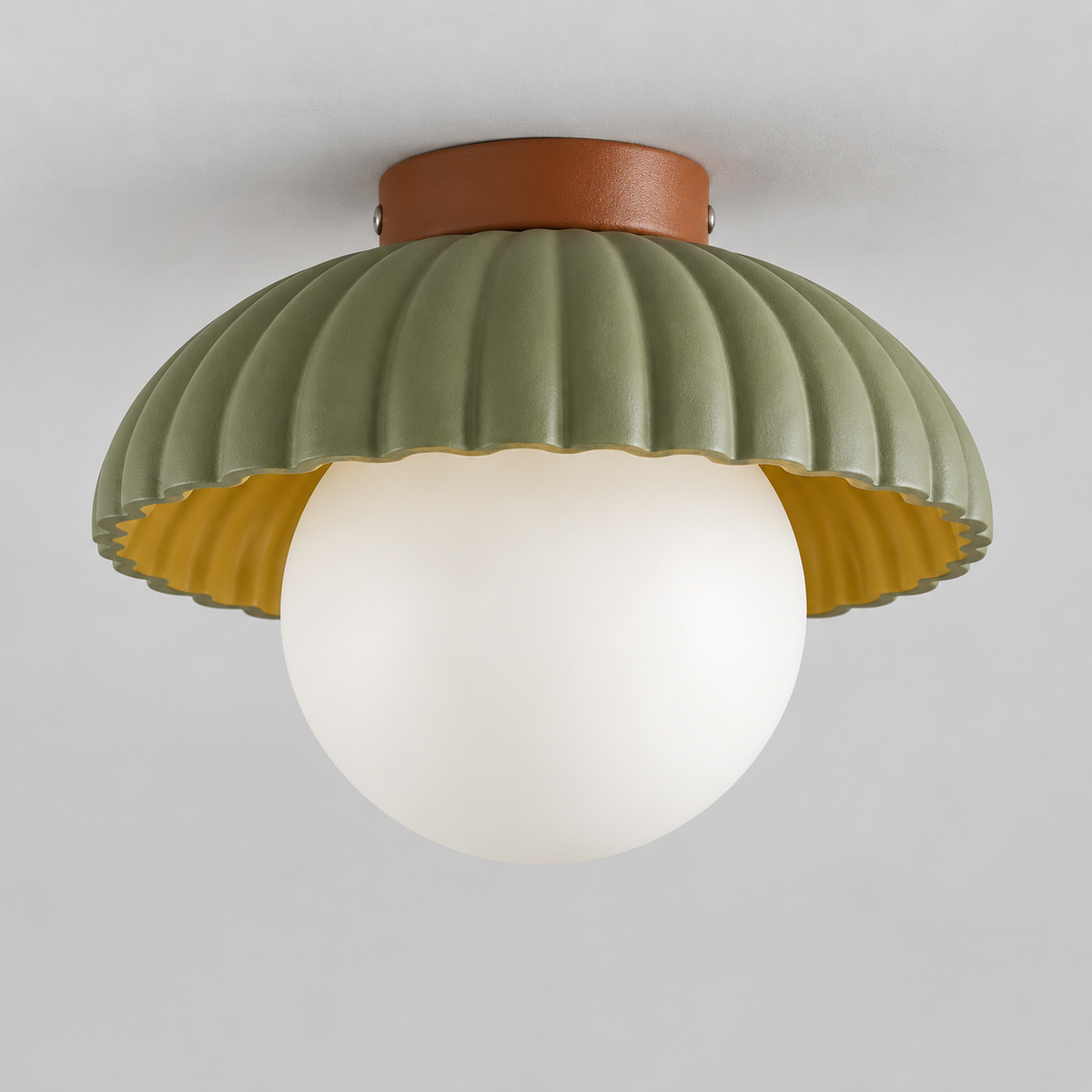 Green semi-flush scalloped ceiling light, photo 08
