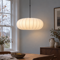 Cream ribbed silk pendant light, original gallery photograph 01