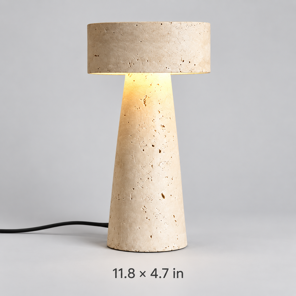 Stone drum table lamp with source-listed dimensions 11.8 × 4.7 in