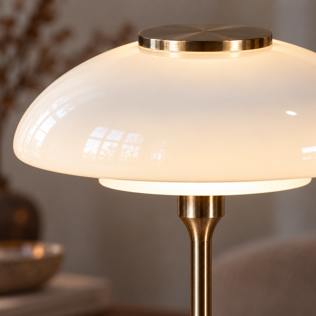 Table lamp with domed glass shade — original interior photograph 02