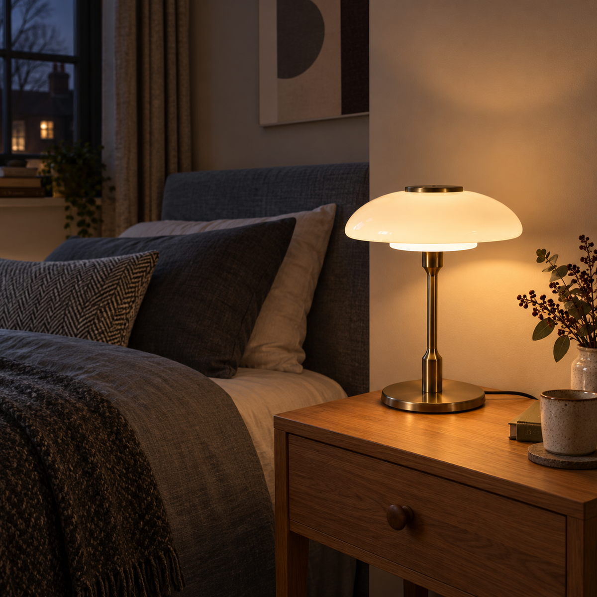 Table lamp with domed glass shade — original interior photograph 03