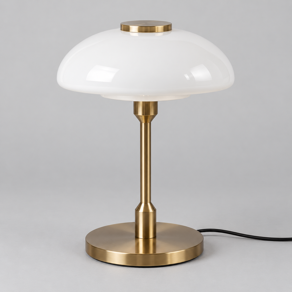 Table lamp with domed glass shade — studio product photograph