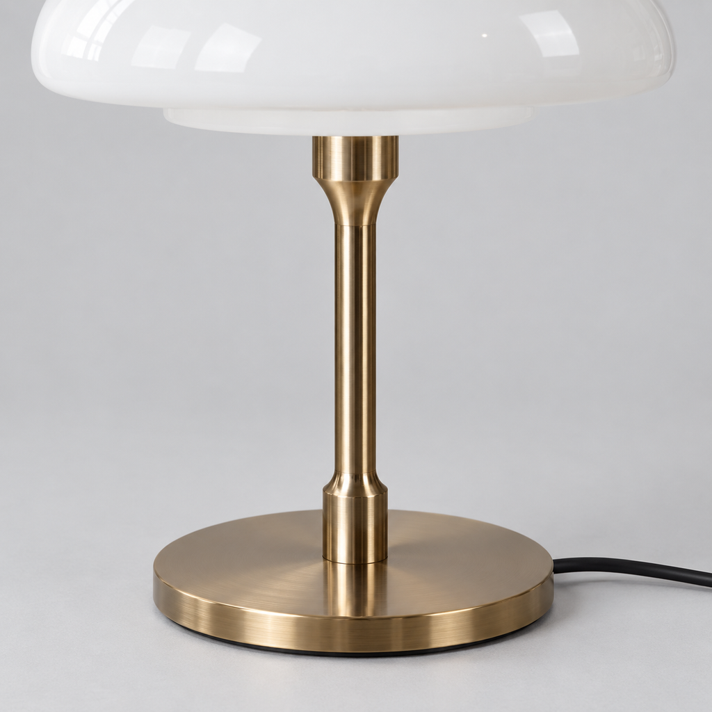 Table lamp with domed glass shade — stem and base detail