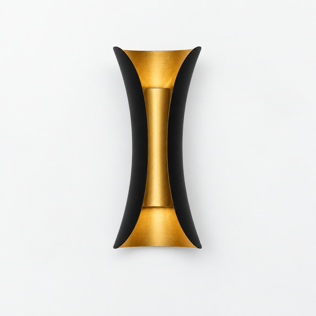 Black and gold wall light with curved metal body