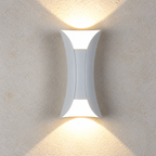 White wall light with curved metal body