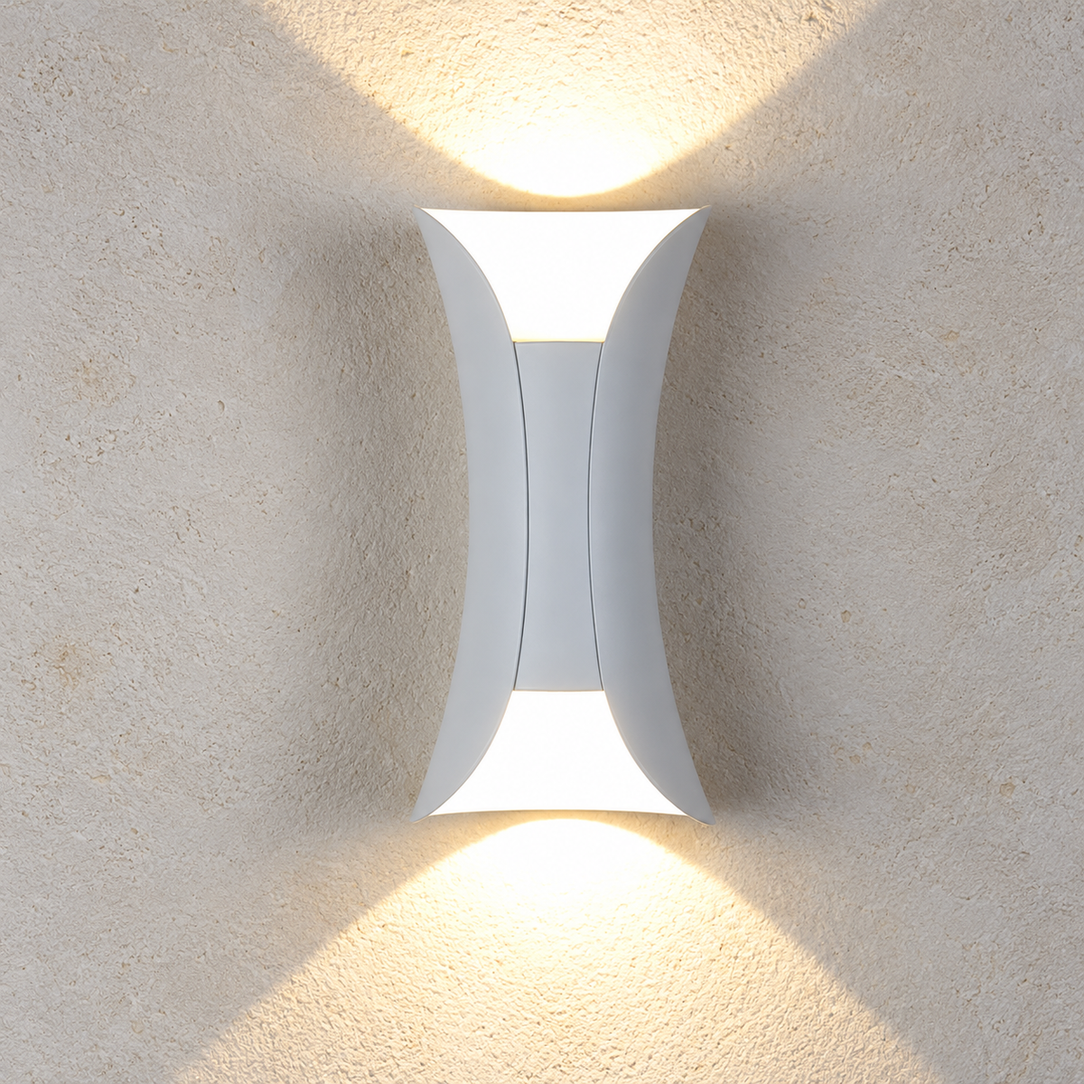 White wall light with curved metal body