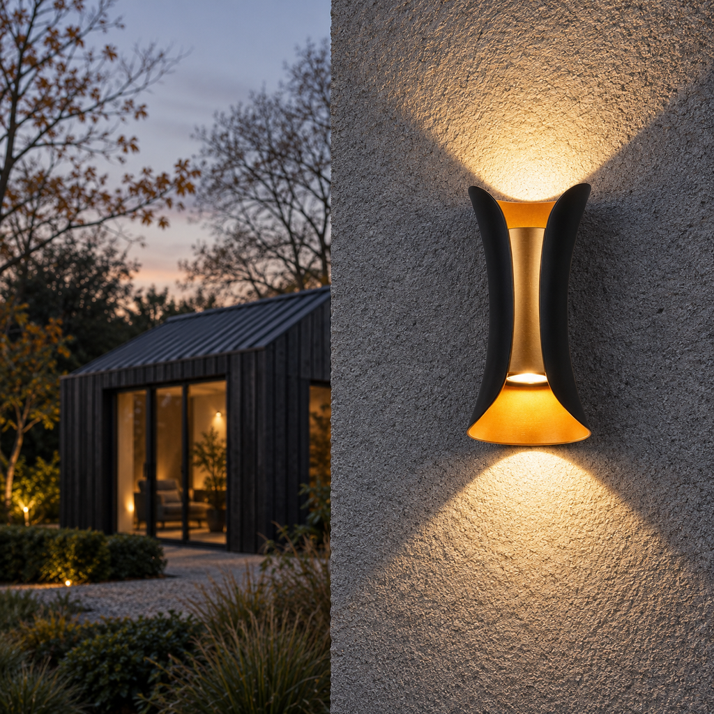 Black and Gold wall light with curved metal body