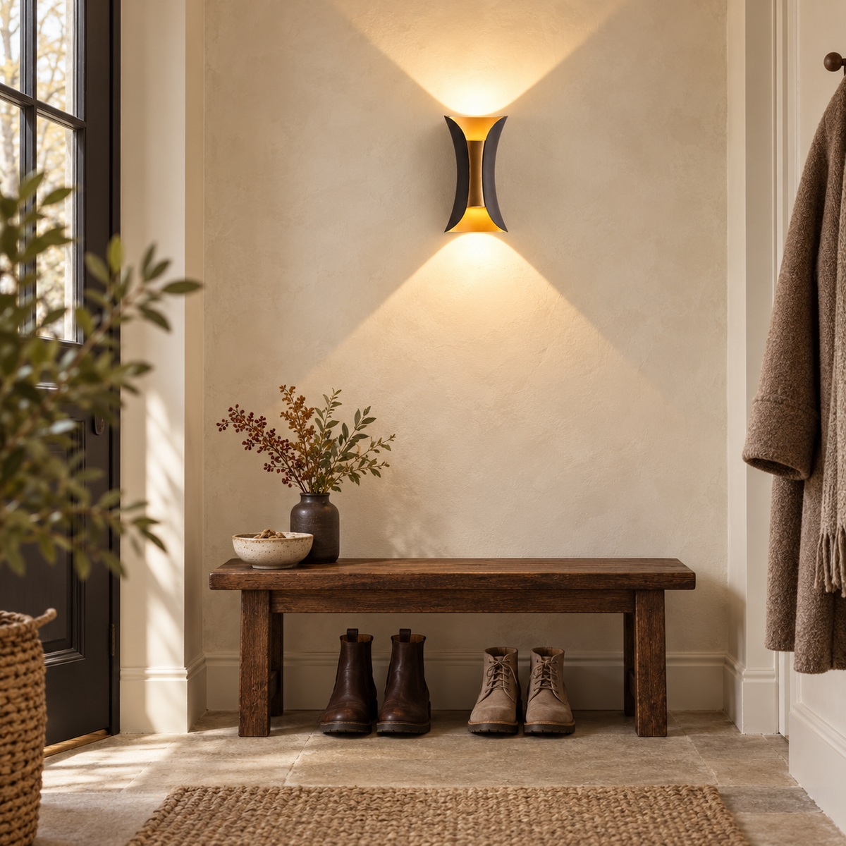 Black and Gold wall light with curved metal body