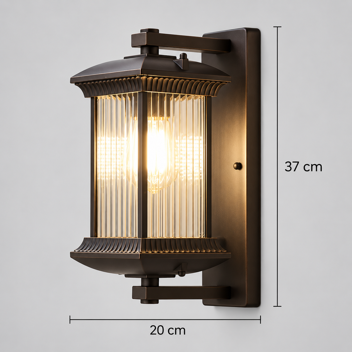 Ribbed glass wall lantern, width 20 cm and height 37 cm