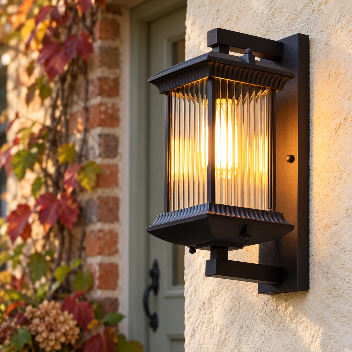 Wall light with ribbed glass lantern, original photograph 01