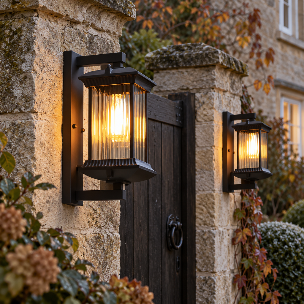 Wall light with ribbed glass lantern, original photograph 02