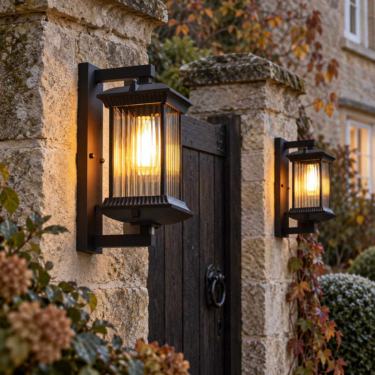 Wall light with ribbed glass lantern, original photograph 02