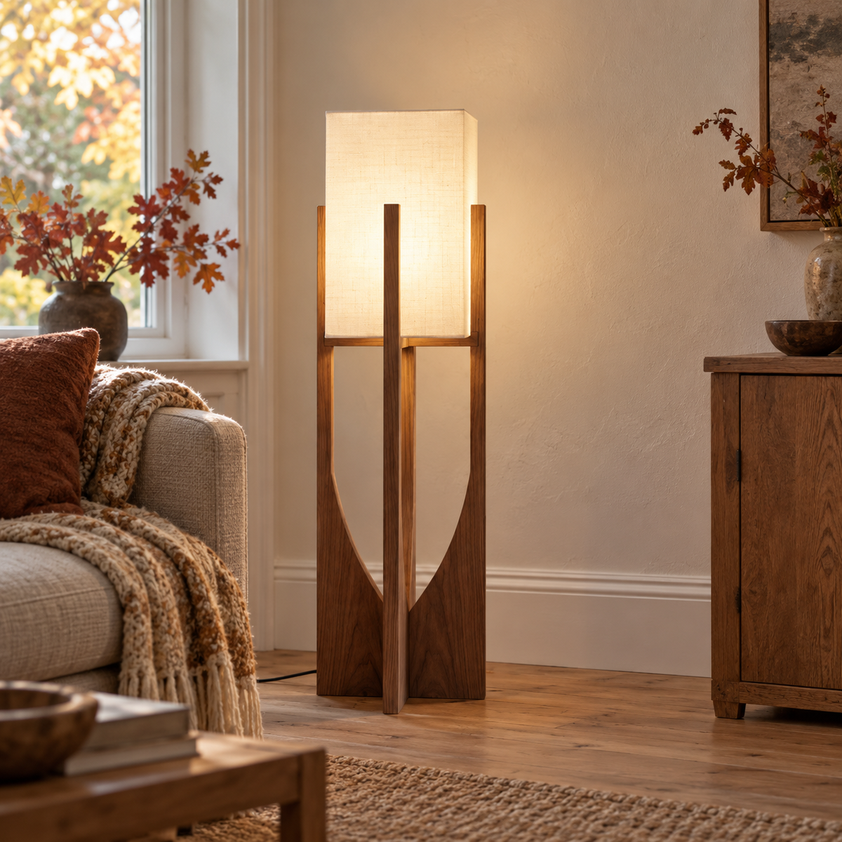 Original wooden frame and fabric shade lamp photograph gallery-01