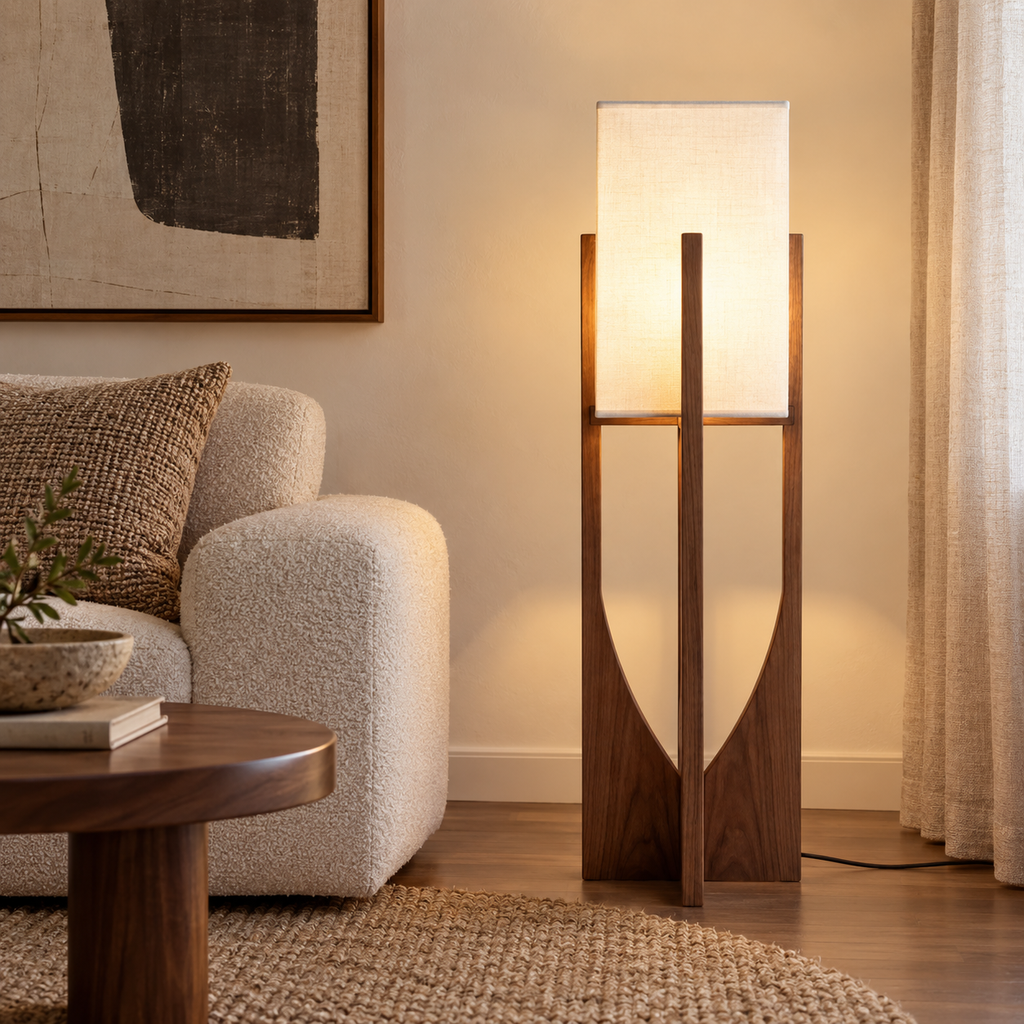 Original wooden frame and fabric shade lamp photograph gallery-03