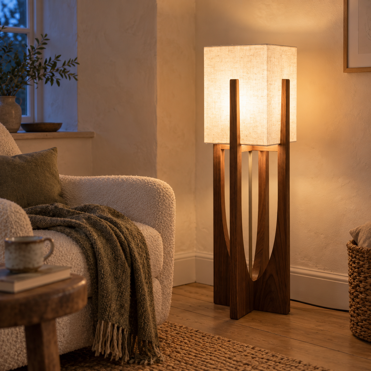 Original wooden frame and fabric shade lamp photograph gallery-04