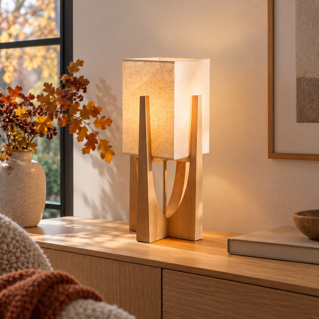 Original wooden frame and fabric shade lamp photograph gallery-05