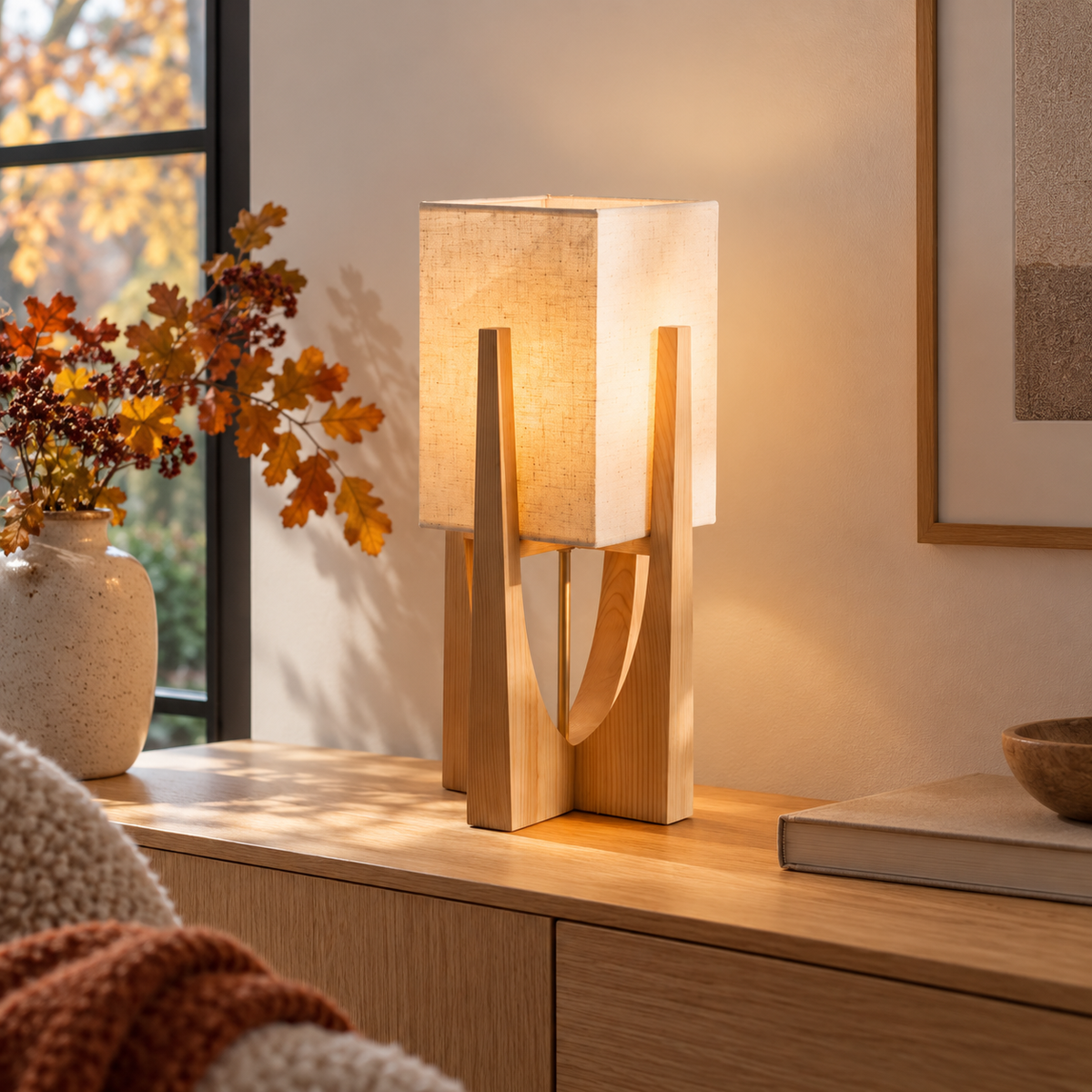 Original wooden frame and fabric shade lamp photograph gallery-05