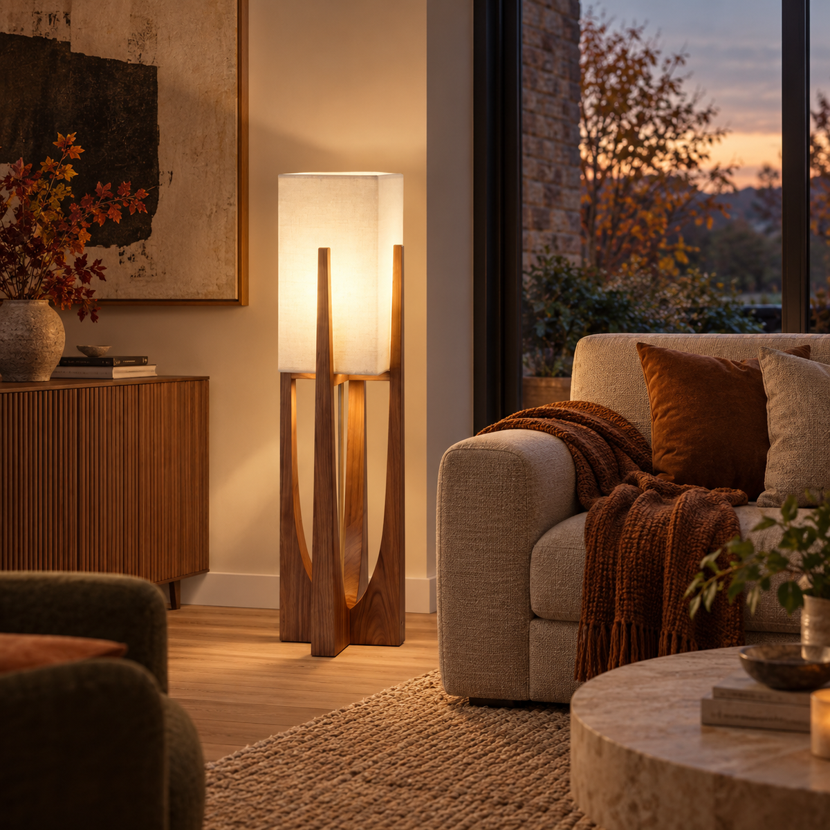Original wooden frame and fabric shade lamp photograph gallery-06