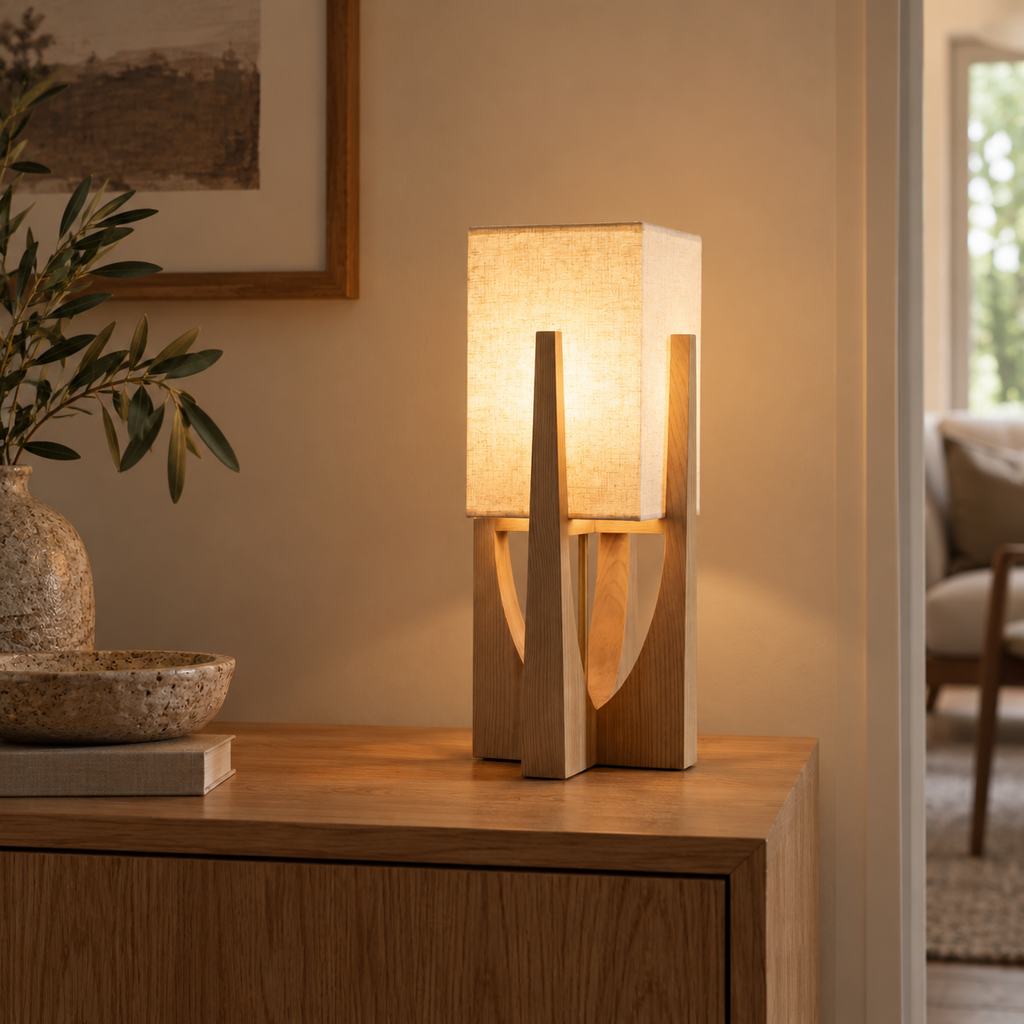 Original wooden frame and fabric shade lamp photograph gallery-07