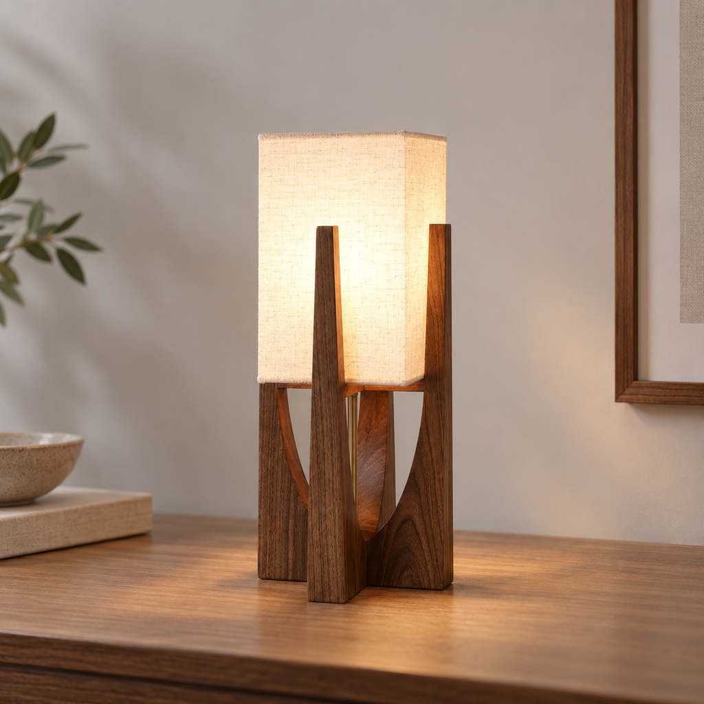 Original wooden frame and fabric shade lamp photograph gallery-09