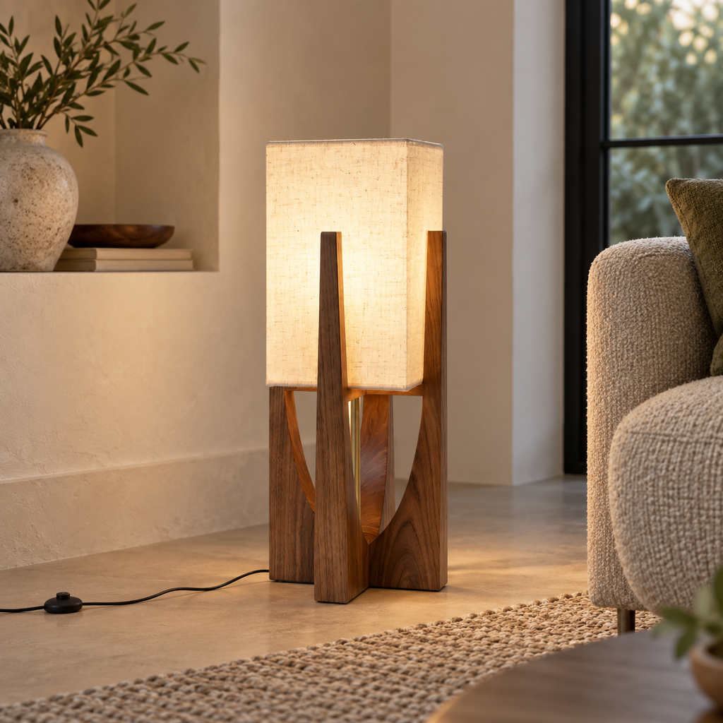 Original wooden frame and fabric shade lamp photograph gallery-12